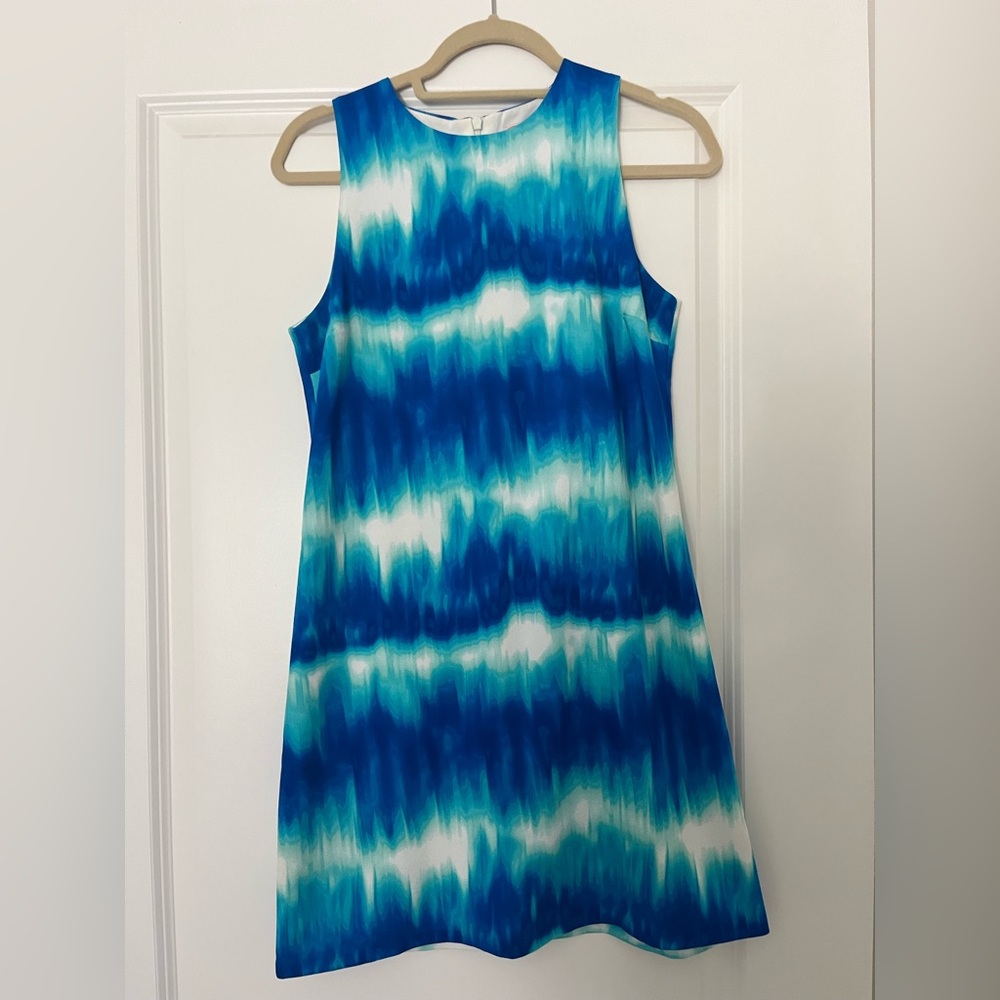 Blue and White Tie Dye Shift Dress